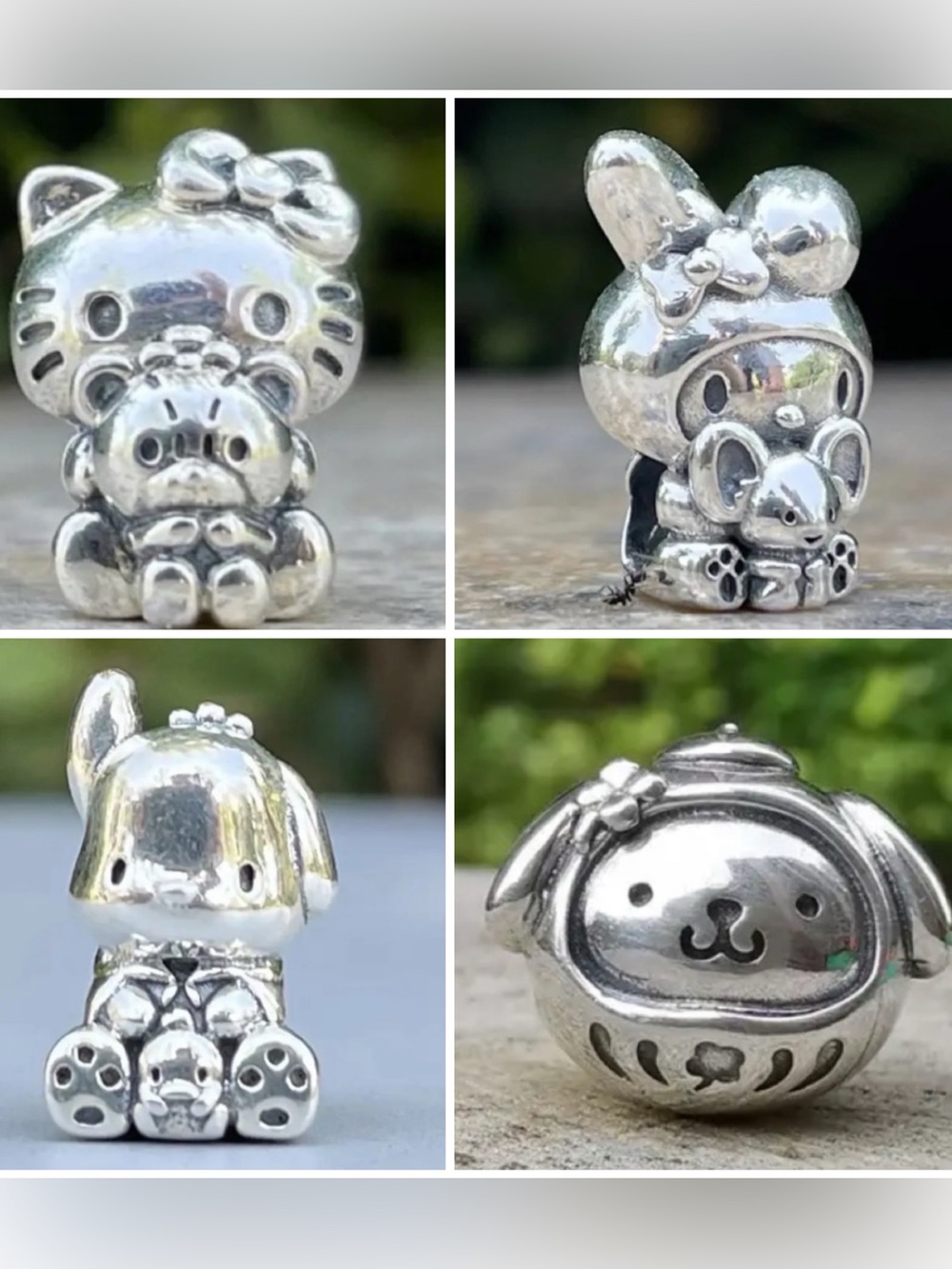 4 Sterling Silver Hello Kitty,My Melody, Pompompurin, Pochacco Charm Set